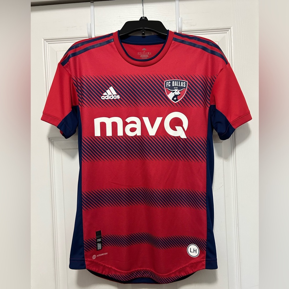 Adidas FC Dallas Red and Navy Striped Authentic Jersey - Men Size Small